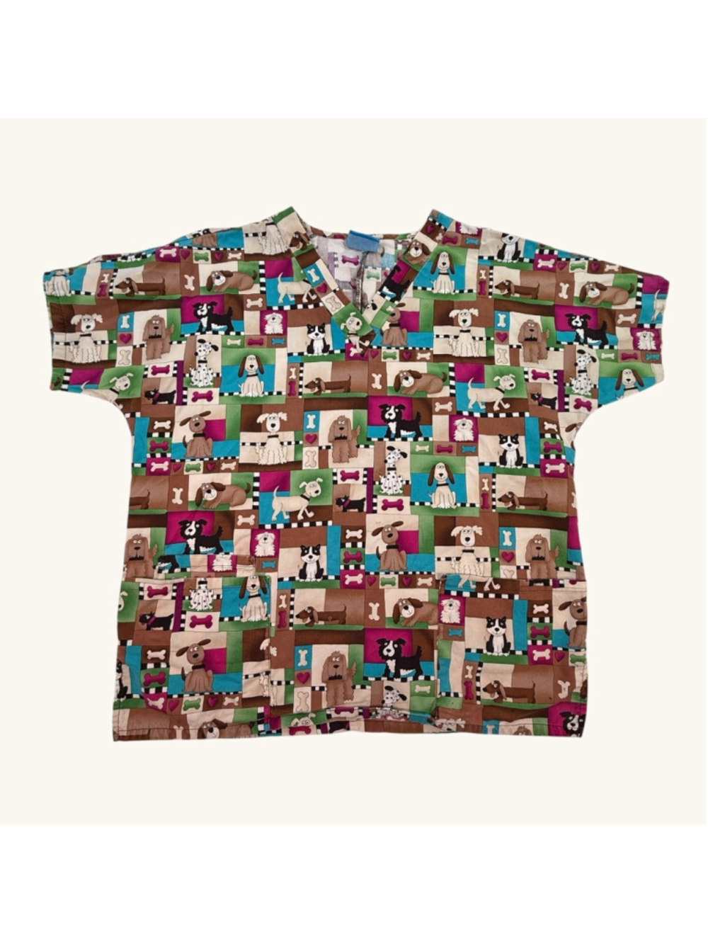 H.Q. Scrub Top Women’s Dog Print Cotton V-Neck Veterinary Nurse Uniform